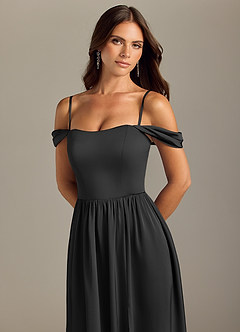 Azazie Calianna Bridesmaid Dresses Black A-Line Off the Shoulder Stretch Satin Convertible Dress image3