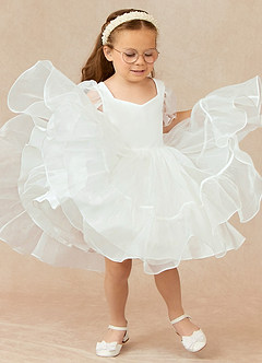 Azazie Lil Debbie Flower Girl Dresses Diamond White Ball-Gown Sweetheart Neckline Organza Dress image3