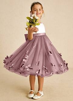 Azazie Sprout Flower Girl Dresses Dusty Rose A-Line Bow Tulle Dress image2