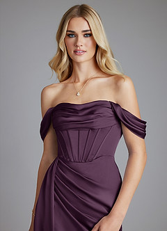 Azazie Amyra Bridesmaid Dresses Plum Mermaid Off the Shoulder Stretch Satin Convertible Dress image4