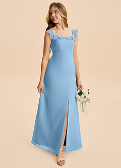 Azazie Cindy Junior Steel Blue A-Line Ruched Chiffon Dress image4