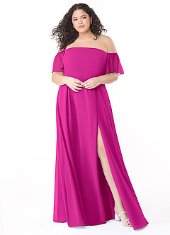 Azazie Sue Robes de demoiselle d'honneur Robe Trapèze Convertible en Mousseline de soie Épaule décolletée Fuchsia image11