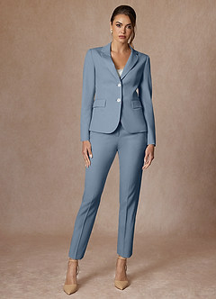 Whitney Dusty Blue Structured Stretch Full Length Pants Suit
