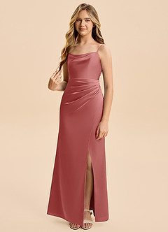 Azazie Christen Junior A-Linie Plissee Stretch-Satin Kleid Antike Rose image4