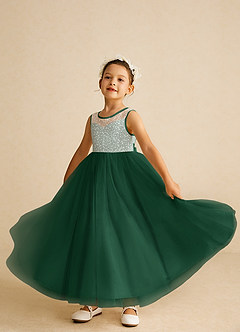 Azazie Tay Flower Girl Dresses Dark Green A-Line Sequins Tulle Dress image6