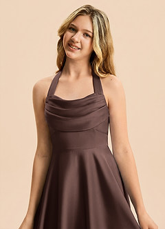 Azazie Kady Junior Robe Trapèze en Satin extensible Décolleté en cœur Ganache image6