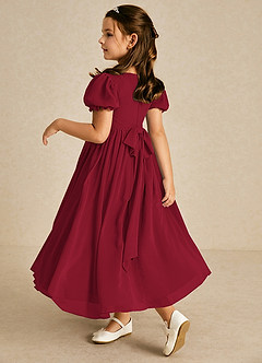 Azazie Joss Blumenmädchenkleider A-Linie mit ärmel Chiffon Kleid Burgunderrot image2