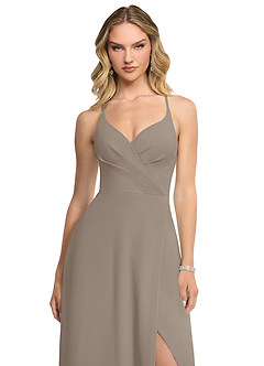 Azazie Davis Bridesmaid Dresses Taupe A-Line V-Neck Chiffon Dress image4