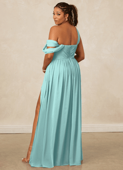 Christian Siriano Bridal for Azazie 1014 Robes de demoiselle d'honneur Robe Trapèze en Mousseline de soie Épaule décolletée Aqua image11