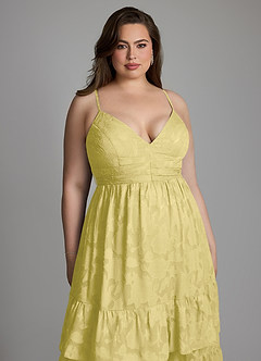 Azazie Nathalia Bridesmaid Dresses Canary A-Line Bow Floral Burnout Dress image11