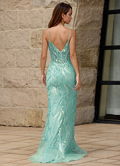 Glitter Green Floor-Length Prom Dress image2