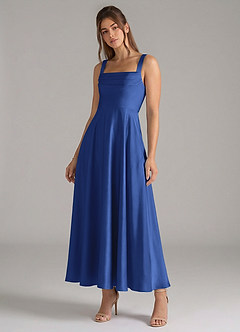 Azazie Shaude Bridesmaid Dresses Royal Blue A-Line Pleated Stretch Satin Dress image4