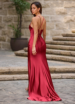 Lustre Wine Satin Prom Dress image3