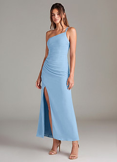 Azazie Eren Brautjungfernkleider Meerjungfrau-Linie One-Shoulder Chiffon Kleid Puderblau image1