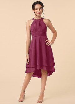 Azazie Linna Junior Mulberry A-Line Pleated Chiffon Dress image1
