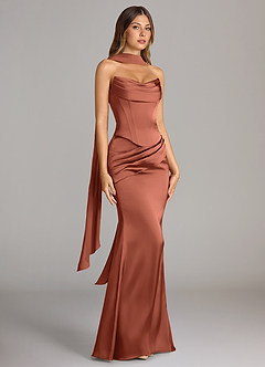 Azazie Sorrel Bridesmaid Dresses Clay Mermaid Strapless Stretch Satin Convertible Dress image3
