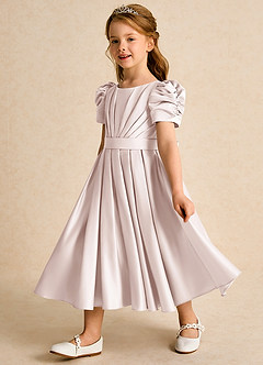 Azazie Miriam Flower Girl Dresses Rose Petal Ball-Gown Pleated Matte Satin Dress image7