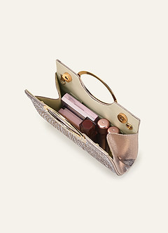 front Borsa a mano con strass di cristallo e manico circolare