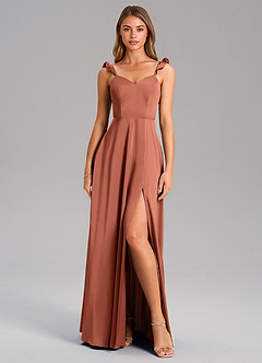 Azazie Everett Bridesmaid Dresses Clay A-Line Stretch Satin Dress image3