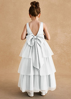 Azazie Megallie Flower Girl Dresses Diamond White A-Line Bow Tulle Dress image5