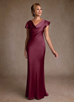 Azazie Shelby Mother of the Bride Dresses Mulberry Mermaid Pleated Stretch Satin Dress image3