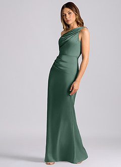 Azazie Akilah Bridesmaid Dresses Eucalyptus Mermaid One Shoulder Stretch Satin Dress image5