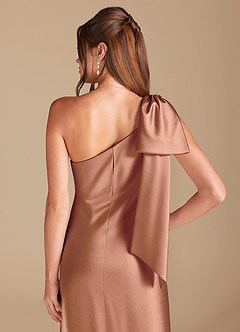 Azazie Capri Bridesmaid Dresses Bronzer Sheath One Shoulder Metallic Satin Dress image2