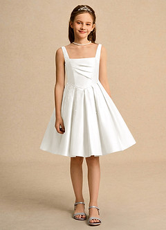 Azazie Jello Junior Formal Flower Girl Dresses Ivory Ball-Gown Pleated Matte Satin Dress image1