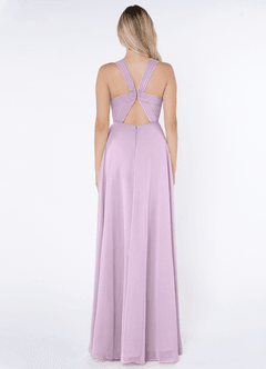 Azazie Jane Jurken voor bruidsmeisjes Jurk van Chiffon met A-Lijn V-hals geplooid Frosted Lila image2