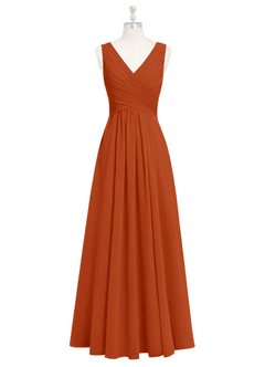 Azazie Flora Bridesmaid Dresses Burnt Orange A-Line Pleated Chiffon Dress image7