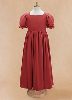 Azazie Joss Flower Girl Dresses Rust A-Line with Sleeves Chiffon Dress image5