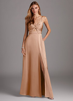 Azazie Jenna Bridesmaid Dresses English Rose A-Line Pleated Stretch Satin Dress image2