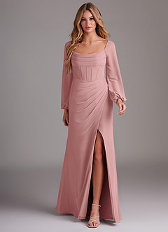 Azazie Charissa Bridesmaid Dresses Dusty Rose Sheath Long Sleeve Chiffon Dress image3