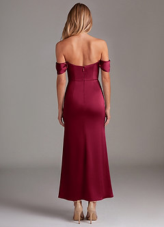 Azazie Saige Bridesmaid Dresses Burgundy Mermaid Off the Shoulder Stretch Satin Dress image8