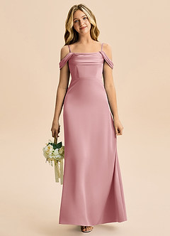 Azazie Lettie Junior A-Linie Schulterfrei Stretch-Satin Kleid Altrosa image2