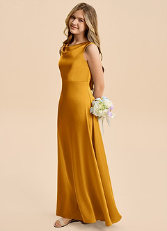 Azazie Kiki Junior Butterscotch A-Line Bow Stretch Satin Dress image3