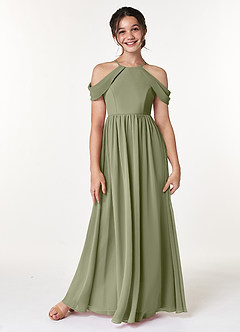 Azazie Seneca Junior Robe Trapèze en Mousseline de soie Épaule décolletée Pistache image1