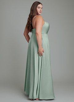 Azazie Sarella Bridesmaid Dresses Agave A-Line Pleated Stretch Satin Dress image7
