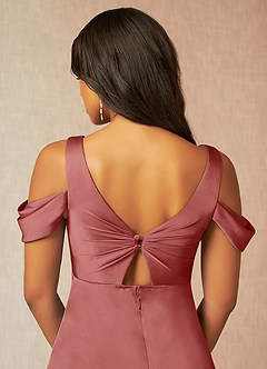 Azazie Rhea Maternity Bridesmaid Dresses A-Line Off-The-Shouler Pleated Stretch Satin Floor-Length Dress image7
