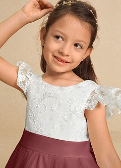 Azazie Vetty Flower Girl Dresses Ivory Amethyst A-Line Lace Tulle Dress image8
