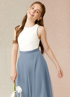Azazie Albertine Junior Dusty Blue A-Line Lace Chiffon Dress image5