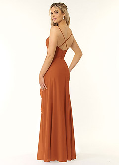 Azazie Naeem Bridesmaid Dresses Cinnamon A-Line V-Neck Ruffle Chiffon Dress image4