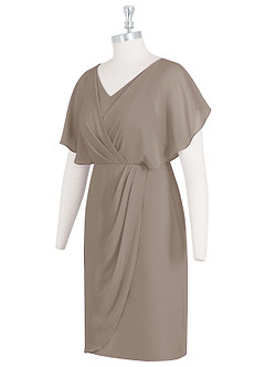 Azazie Julia Abiti per la Madre della Sposa Abito Tubino in Chiffon con Scollo a V a Pieghe Taupe image8