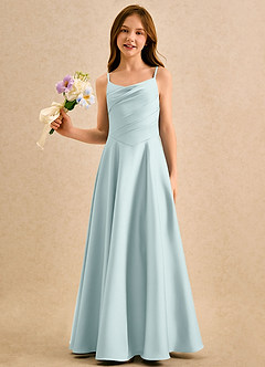 Azazie Coconut Girls Formal 플라워 걸 드레스 A라인 주름진 스트레치 새틴 플로어 길이 드레스 image4