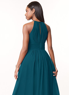 Azazie Bonnie Bridesmaid Dresses Ink Blue A-Line Keyhole Ruched Chiffon Dress image4