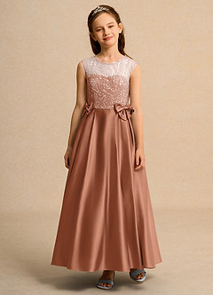 Azazie Candy Girl Blumenmädchenkleider Ballkleid Schleifen Matte Satin Kleid Bronzer image5