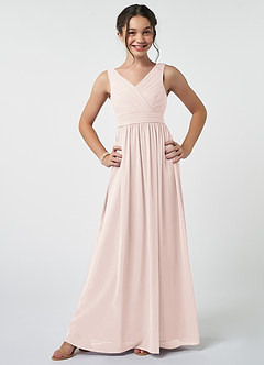 Azazie Kora Junior Rose Petal A-Line Pleated Chiffon Dress image1