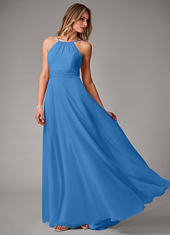 Azazie Amalia Bridesmaid Dresses Blue Jay A-Line Pleated Chiffon Dress image3