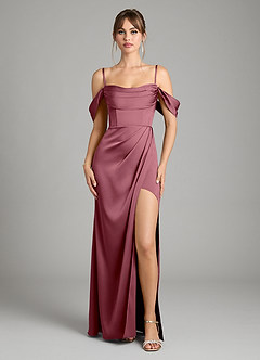 Azazie Johana Vestidos de damas de honor Vestido de Rosa Del Desierto de Satén Elástico de Corte Sirena Convertible con Vestidos sin tirantes image3