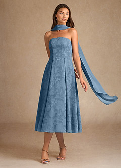 Azazie Lorain Mother of the Bride Dresses Steel Blue A-Line Pleated Floral Burnout Dress image2